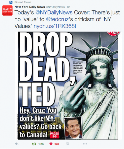 Drop Dead Ted-NY Daily News to Ted Cruz