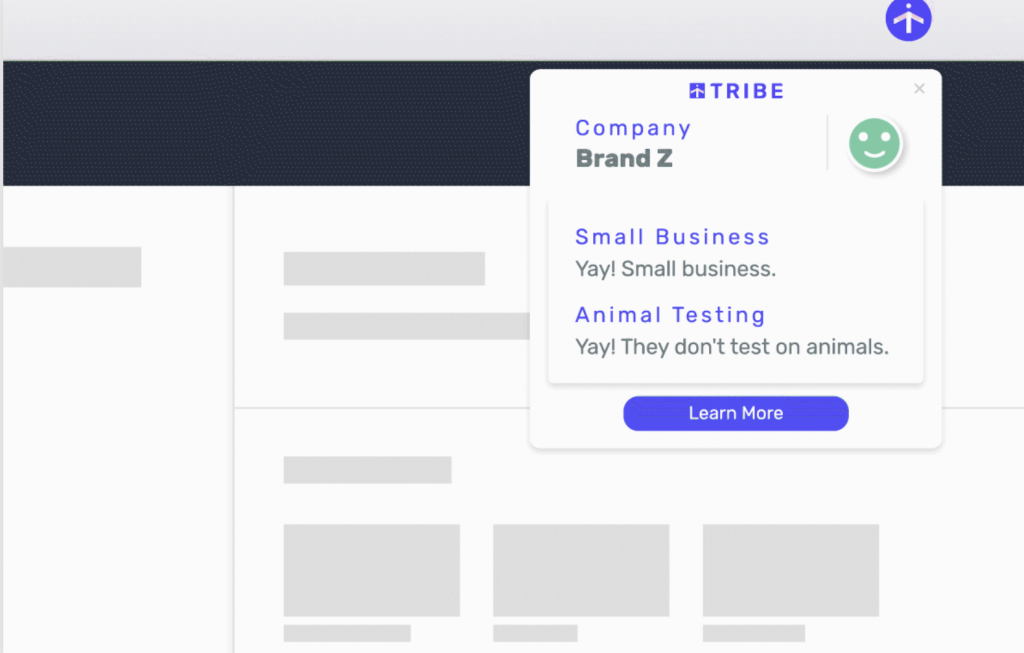 Tribe browser tool identifies small and cruelty free 
companies on Amazon
